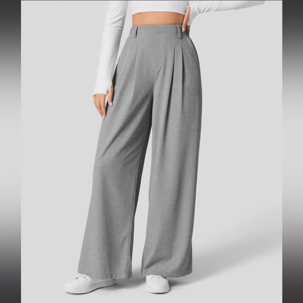 Halara High Waisted Plicated Side Pocket Wide Leg Waffle Work Pants Small NEW!!